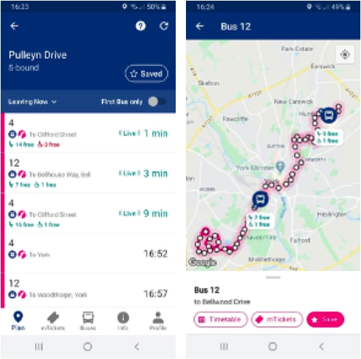 Bus stop RTI predictions, with occupancy data. Streamed bus on a map locations and status, including occupancy data